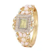 Women Bracelet Square Dial Quartz Bangle Wrist Watch Lady Diamond Pearl