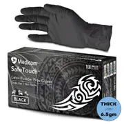 100pcs Medicom SafeTouch Black Latex Gloves Textured Latex Examination Gloves P/F - Xlarge