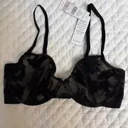 Natori Women’s Lace Overlay Underwire Bra Miracle Style 724196 Black MSRP $56.00