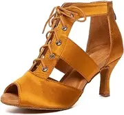 [SWDZM] Women's Satin Ballroom Dance Shoes Ankle Latin Salsa Professional Practice Dancing Boots
