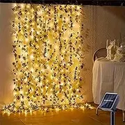 1pc Solar Powered Artificial Ivy Vine Light 100 LED Outdoor Fairy Lights with 8 Modes Realistic Green Leaf String Lights for Patio Wedding Party Wall & Valentine’s Day Decor