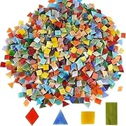 Lanyani 1600 Pieces/2.2 Pounds Vibrant Mixed Glass Mosaic Tiles for Crafts Cathedral Stained Glass Pieces - Assorted Colors and Shapes-Great Value Pack, Opaque…