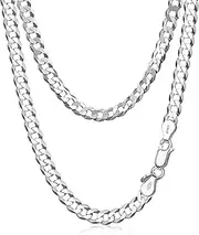 [Amberta] Solid 925 Sterling Silver Men Cuban Chain Necklace, Italian Miami Chunky Thick Curb Link Gift
