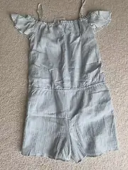NWT The Children’s Place Girls Light Blue Silver Threads Romper Jumpsuit XXL 16