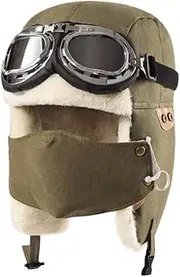[SkiPdr] Kids Pilot Hat Warm Aviator Cap with Earflaps Unisex Kids Fleece Winter Protect Beanie Hat for Kids Boys Girls, Green, 0