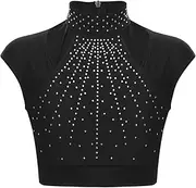 [RUNQHUI] Kids Girls Dance Crop Tank Top Sparkle Rhinestones Athletic Sports Sleeveless Shirts Gymnastics Dancewear