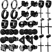 [ONESING] 15-18 Pairs Earrings for Men Black Stud Earrings Mens Earrings Stainless Steel Stud Earrings Set for Men Women Jewelry Piercing Hoop Earrings