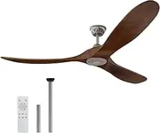 USOR 152cm Ceiling Fan with Remote Control, Indoor Outdoor Smart 60" Ceiling Fans Wood Walnut Blades, Noiseless Reversible 6-Speed DC Motor for Bedroom, Garage, Patios, Kitchen, Barn Matte Silver
