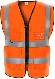 [KGVSLIXYT] Safety Vest High Vis, Construction Reflective Suit, High Visibility Safety Reflective Vest Low Stretch Yarn with Pockets and Zipper Overalls Construction Vest