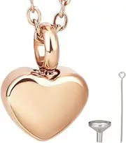CREATCABIN Heart Urn Necklace for Ashes Keepsake Cremation Jewelry Stainless Steel Urns Pendant Mini Urn Jewelry Rose Gold Urn Pendant with Cable Chain Funnel Pin Waterproof for Women Men 12x17mm