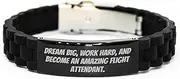 [Generic] Inspire Your Dream Flight Attendant with Glidelock Clasp Bracelet, Gifts for Graduation, Funny Quote, Black Stainless Steel, Silicone, Adjustable, Premium Bag, Small, Silicone, no gemstone