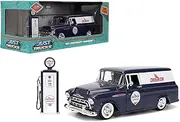 Jada Toys Just Trucks 1:24 1957 Chevy Suburban Chevron Die-cast Car & Gas Pump – Opening Doors, Hood, Trunk, Rubber Tires(Purple)