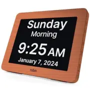 Clock 2024 with Day and Date for Elderly, Clocks for Seniors, 8 Inches Wood
