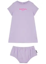 Balmain Kids Logo Cotton Dress and Bloomers set (12-36 Months) - Purple - 12 Months (12 Months) 12 MONTHS (12 months)