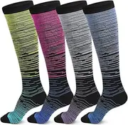 4-Pairs Compression Socks, Women&Men Sports Knee High Socks for Running, Hiking, Tennis, Cricket, Nursing, 20-30mmhg