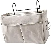 Nightstand Hanging Bag Cotton Linen Storage Organizer for Bedside Multi Purpose Dorm Rooms (White)