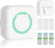 [AURTEC] Mini Thermal Printer, Portable Wireless Bluetooth Inkless Printer with 3 Rolls of Sticker and 3 Rolls of Thermal Paper, Compatible with Android/iOS, Pocket Printer for Memo, DIY, Photo and More