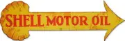 SHELL MOTOR OIL ARROW TO THE RIGHT 31" HEAVY DUTY USA MADE METAL AGED ADV SIGN