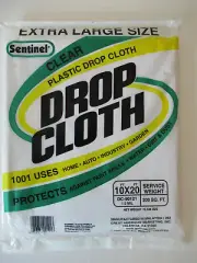 Plastic Drop Cloth - 10 Ft. X 20 Ft. Extra Large Size by Sentinel- Clear 1 Mil