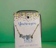 Handmade March Blue Amazonite Stone Necklace Gold Accent "Happy And Creative"