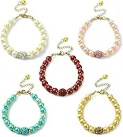 [Stiesy] 5 Colours Glass Pearl Beaded Bracelet Colourful Round Rhinestone Bracelets Handmade Jewelry Anklets 8mm Imitation Pearl Jewelry Bracelet for Women Party Present, 18cm, Glass, No Gemstone
