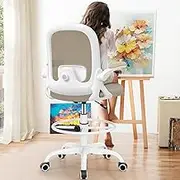 AtHope Drafting Chair, Tall Office Chair Ergonomic Standing Desk Chair,with Adjustable Footrest Ring, 3D Lumbar Support, Flip-up Armrests, Swivel Desk Stool for Drawing Working (Khaki)