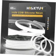 110V COB LED Neon Lights, 20m/65ft Cool LED Rope Light with Back 20m/65Ft White