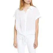 SANCTUARY NEW Women's White Tie-front Plaid Sheer Button Down Shirt Top XS TEDO