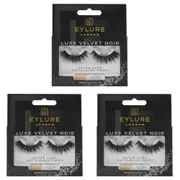 3x Eylure London Luxe Velvet Noir False Lashes Set After Dark Matte Black Fibres