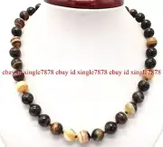 Long 22inch Natural 10mm Black White Stripe Agate Onyx Gems Round Bead Necklaces