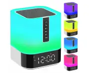 Bluetooth Speaker with Night Light, 5 in 1 Alarm Clock, 48 Color Changing Touch Bedside Lamp, Bedroom Wireless Speaker, Cool Stuff Gift Ideas forTeenage