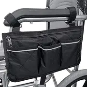 Wheelchair Side Bag, Waterproof Armrest Pouch Bag with Black Bright Line Storage Organizers for Walkers, Rollators, Scooters (Black)