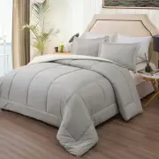 Queen Comforter Set - Bed Sheet, Ultra Soft 7 Piece White Grey Bedding Sets,