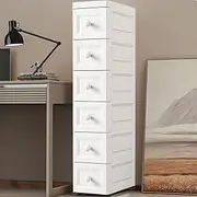 [Uandhome] 6 Tier Slim Narrow Bathroom Cabinet,Plastic Bathroom Storage Cabinet,Standing Storage Cabinet with Slide Out Drawers,Waterproof Storage Cabinet for Bathroom,Living Room,Kitchen (White)
