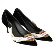 Dolce & Gabbana Velvet Medium Heel Pumps Lori Sacred Heart Embroidery Black