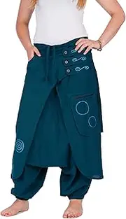 [Nitya Design] Goa Trousers Aladdin Trousers Yoga Pants Embroidered Om Embroidery S, M/L, XL - Nepal Shop, Petrol, XL