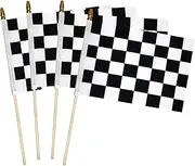 4 Pack 8 x12 Inch Checkered Flag on Stick, Black and White Racing Flag with Spear Top, Race Cars Party Decorations,Kids Birthday Theme Party Supplies