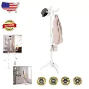 White Eucalyptus Wood Coat Rack with 11 Hooks for Coats, Hats & Accessories