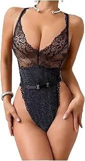 ZTRZHCHYA Sexy Lingerie Bodysuit Women Underwear Lace Through Deep-V Erotic Costumes Slim Belt Body Exotic Jumpsuit(L)
