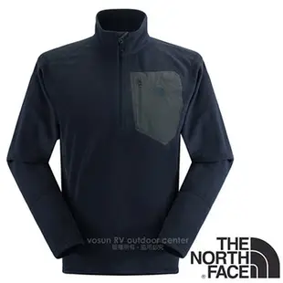 【美國 The North Face】男款 吸排快乾透氣半開襟彈性保暖刷毛衣/套頭衫(AEROBIC防風_人體工學剪裁).休閒立領衫.適登山.旅遊/CGM2 都會藍