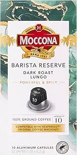 Moccona Barista Reserve Dark Roast Lungo – Intensity 10 - 100 Aluminium Capsules Compatible with Nespresso Machines (100 Capsules - 10x10 Pods Pack) (Packaging May Vary)