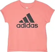 [adidas] Girls' Big Short Sleeve Dolman Waist Blend Tee, Acid Red, Small (7/8)