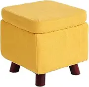 Fabric square small stool, adjustable cover storage footstool, sofa coffee table stool, household short stool, removable and washable design, suitable for living room, bedroom(Large - Yellow)