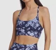 $42 Terez Women Blue Floral Racerback Scoop Neck Sports Bra Size M