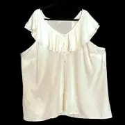 Old Navy Womens Top 4X Ivory Sleeveless Button Front Ruffle Neck Rayon Linen