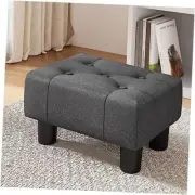 Small Foot Stool Ottoman, Fabric Tufted Footrest with Plastic Carbon Gray