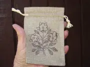 Southwestern Inspired Medicine Bag, Flower Burlap Drawstring Bag, Talisman Bag