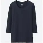 UNIQLO｜女裝 SUPIMA COTTON 圓領T恤(7分袖) - NAVY