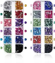 WELANE Nail Art Rhinestone, 2 Box Colorful round and Rectangular Flat Back Na...