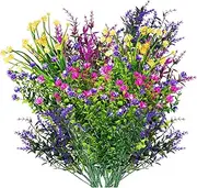 12 Bundles Artificial Flowers Fake Plastic Flowers Plants for Outdoors Faux Artificial Plants Shrubs for Hanging Planters Outside Porch Wedding Window Home Spring Summer Decor